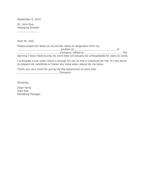 Before approaching your manager or hr about your decision to quit, read up. Simple Two Week Notice Letter For Your Needs | Letter ...