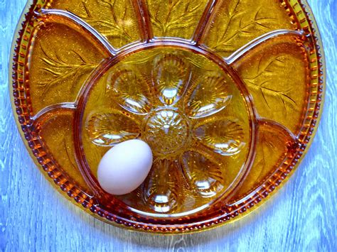 Amber Glass Deviled Egg Relish Tray With Raised Leaf Design Etsy Amber Glass Relish Trays