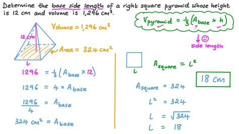 Question Video Finding The Base Side Length Of A Right Square Pyramid