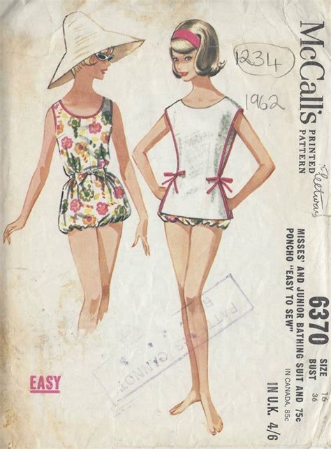 1962 Vintage Sewing Pattern B36 Bathing Suit And Poncho Etsy Vintage