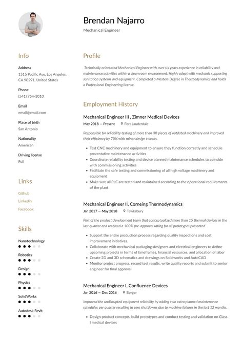 The resume is a reference for specific industrial engineering positions. Mechanical Engineer Resume Template | Mechanical ...