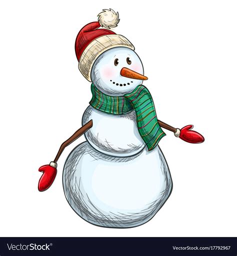 Colorful Sketch Of Christmas Snowman Royalty Free Vector
