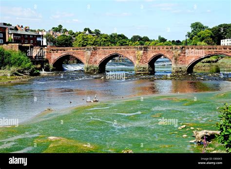 View Of Old Dee Bridge Along The River Dee Chester Cheshire England Uk Western Europe Stock