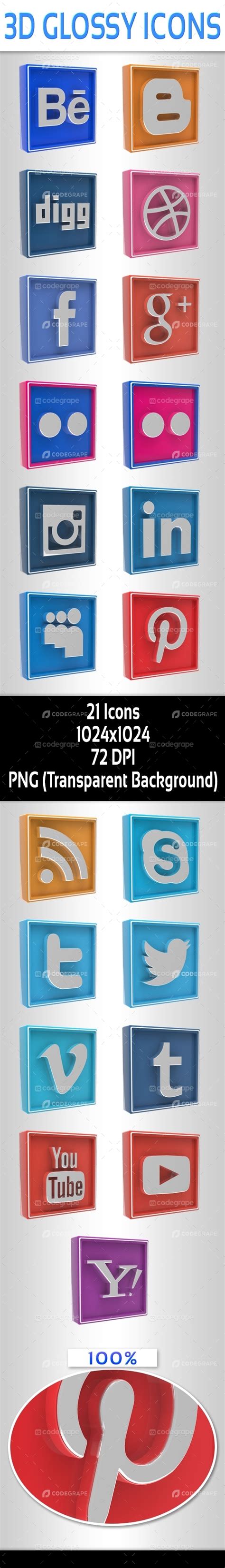 3d Glossy Social Media Icons Graphics Codegrape