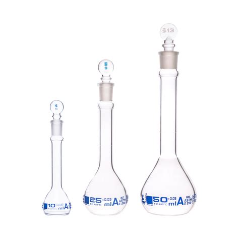 Volumetric Flask Set 10ml 25ml And 50ml Class A Astm Borosilicate — Eisco Labs