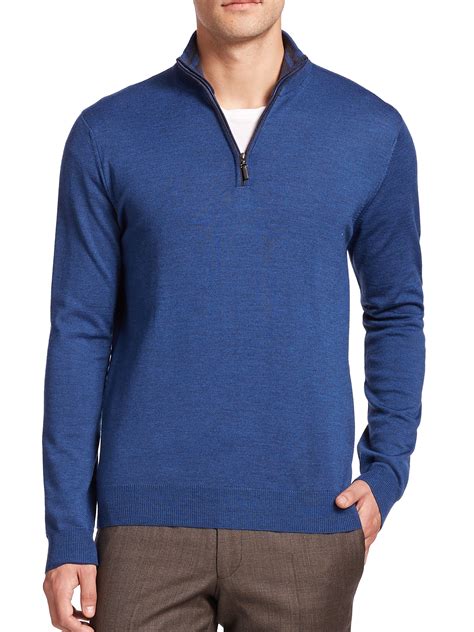 Saks Fifth Avenue Merino Wool Half Zip Sweater In Dark Blue Blue For