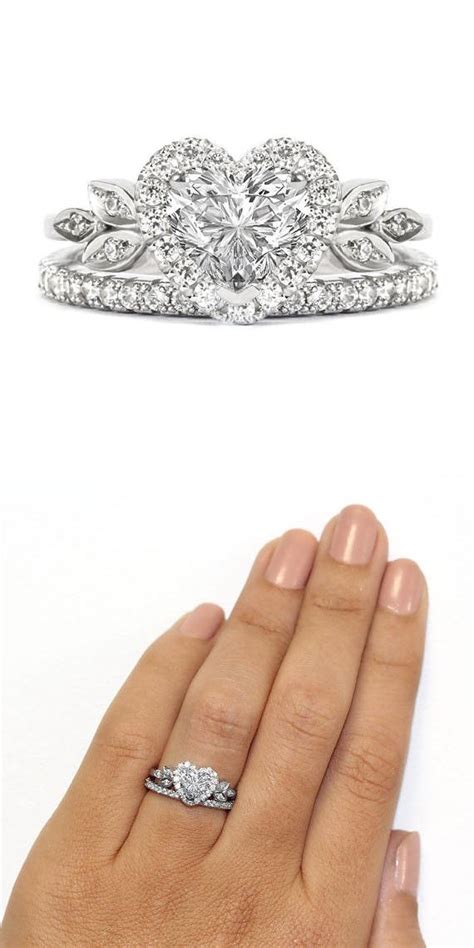 Heart Shaped Diamond Unique Engagement Ring Heart Diamond Wedding Ring Set 2mm 34 Eternity