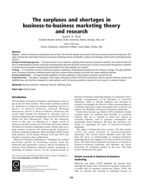 Pdf The Surpluses And Shortages In Business To Business Marketing