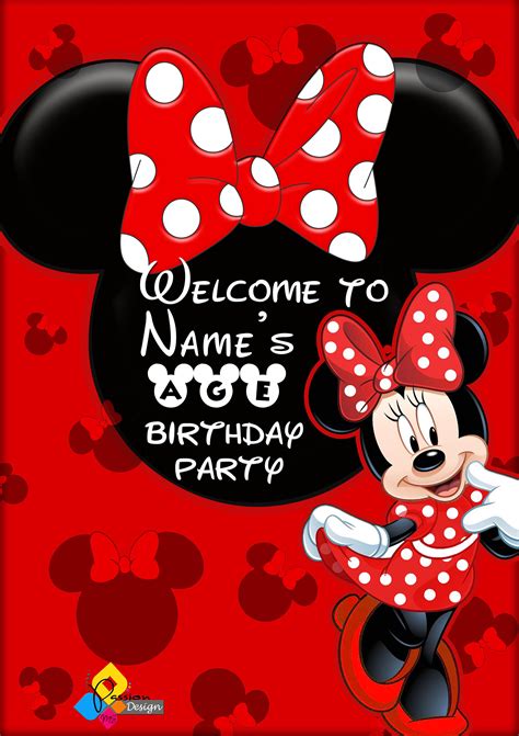 Printable Minnie Mouse Red Birthday Welcome Board Custom Etsy