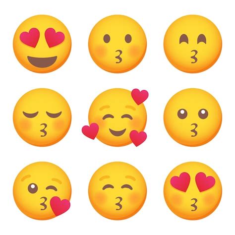 Premium Vector Set Of Love And Kissing Emoticon Smile Icons Cartoon Emoji Set Vector