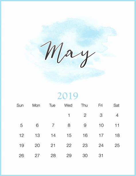 Fillable May 2019 Calendar Printable Notes Blank Template