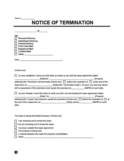 tenant notice to terminate lease template