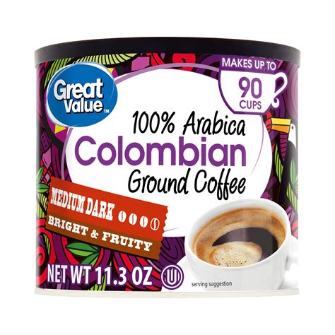 Great Value 100 Arabica Colombian Medium Dark Ground Coffee 11 3 Oz