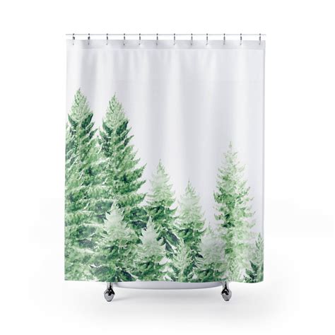 Pine Tree Shower Curtain Forest Shower Curtain Pine Tree Etsy