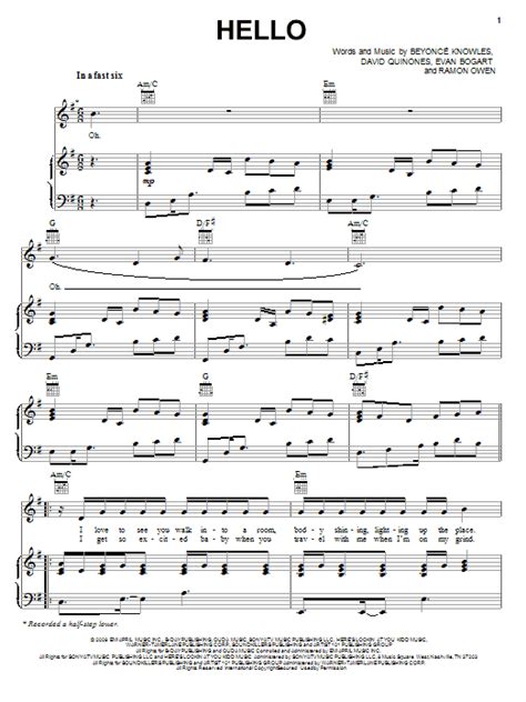 Beyoncé Hello Sheet Music Pdf Notes Chords R And B Score Piano