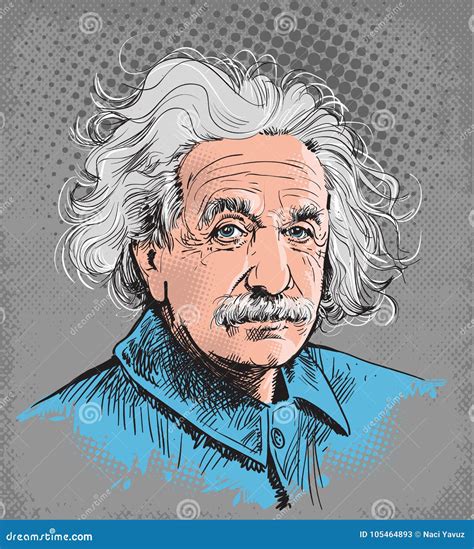 Albert Einstein Colored Portrait Illustration Line Art Vector