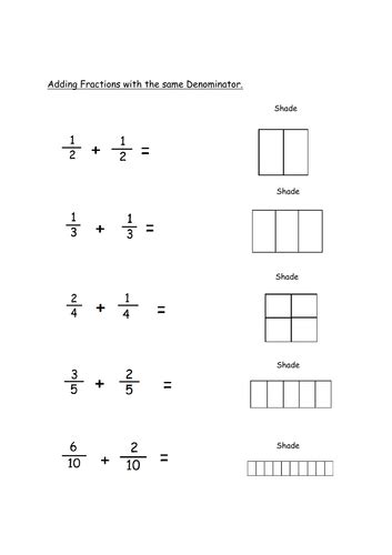 Adding Fractions With The Same Denominator Teaching Resources