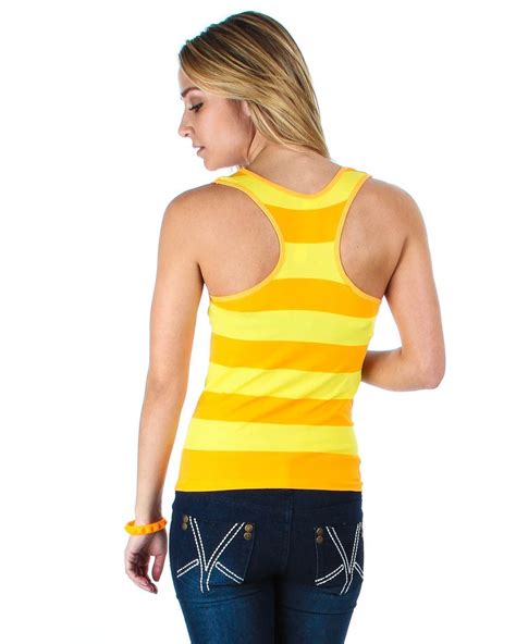 Yellow And Orange Striped Racer Back Tank Top Made In China Fabric Content 92nylon8span