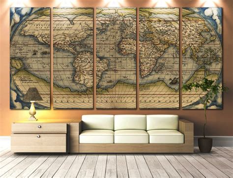 Large Wall Art World Map Canvas Print Vintage World Map