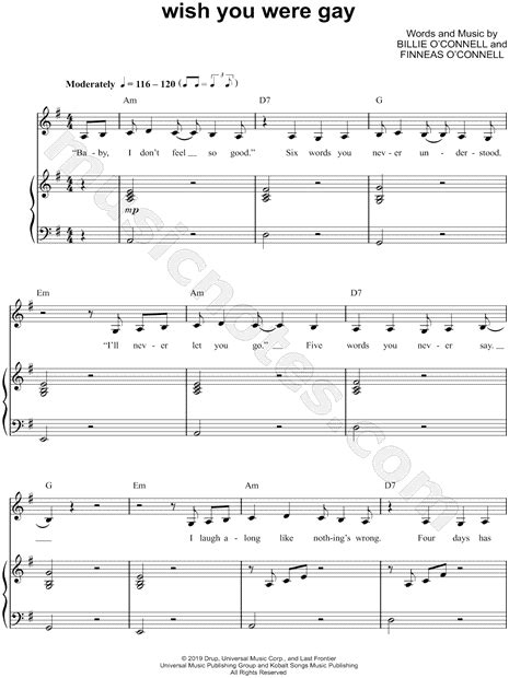 billie eilish wish you were gay sheet music in g major transposable