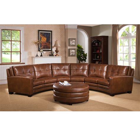 Shop Meadows Brown Curved Top Grain Leather Sectional Sofa And Ottoman