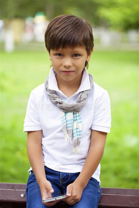 Fashionable Little Boy Outdoor At The Nice Summer Day Stock Photo