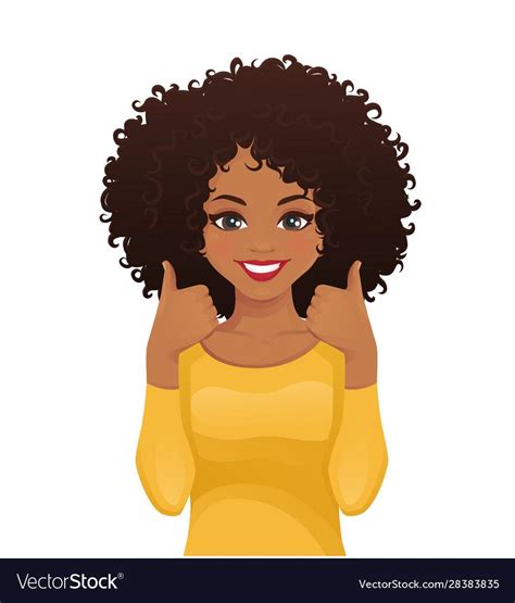 Portrait Of Smiling Beatiful Woman With Afro Hairstyle Showing Thumbs