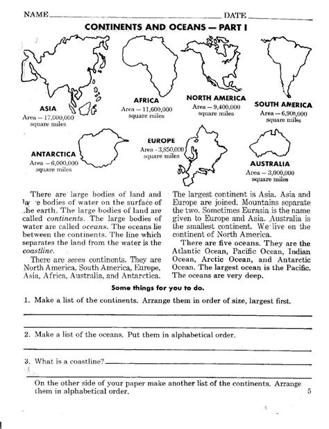 Continents And Oceans Worksheet Printable Askworksheet