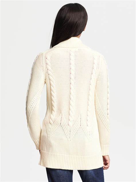 Lyst Banana Republic Cable Knit Long Open Cardigan In Natural