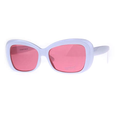 sa106 womens rectangular mod thick plastic 20s style retro sunglasses white pink
