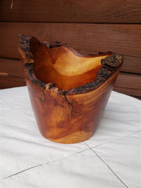 Cherry Tree Burl Turned Wooden Bowl Live Edge One Of A Etsy