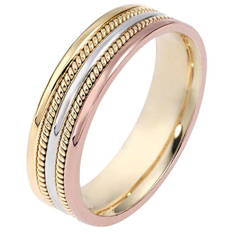 E Tri Color Gold Mm Handmade Comfort Fit Wedding Band