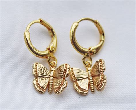 Gold Butterfly Earrings Etsy