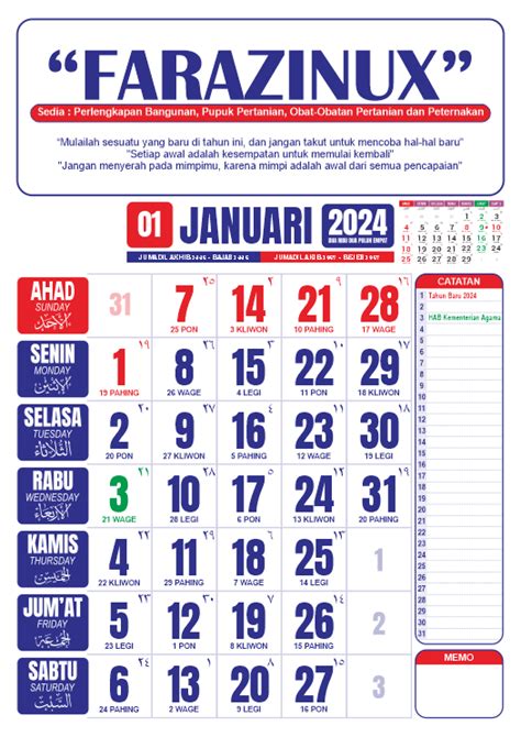 Kalender Januari 2024 Lengkap Tanggal Merah Atau Libur
