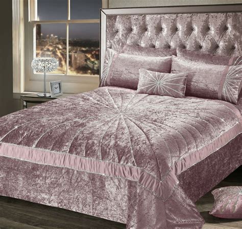 Crushed Velvet Premium Bedding Collection Blush Pink Diamante Starburst Ebay Luxury