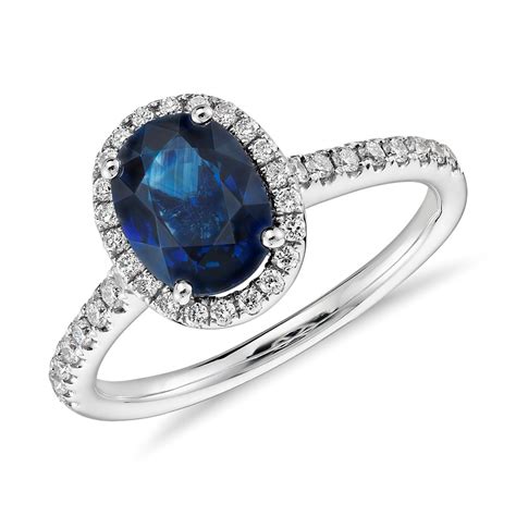 Sapphire And Micropavé Diamond Halo Ring In 14k White Gold 8x6mm