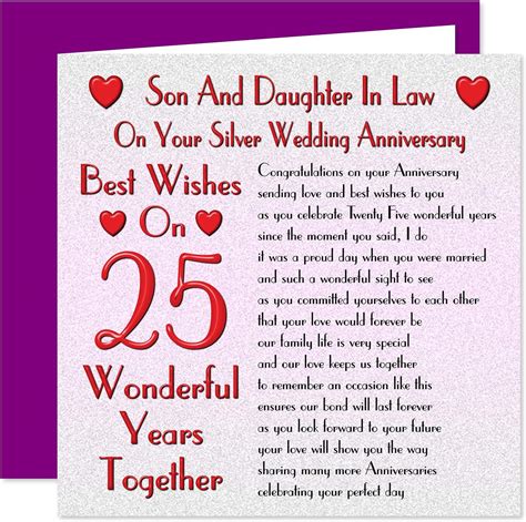 son and daughter in law 25th wedding anniversary card on your silver anniversary 25 years