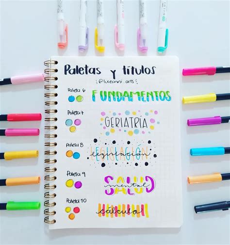 Paletas De Color Más Títulos Libreta De Apuntes Titulos Bonitos Para