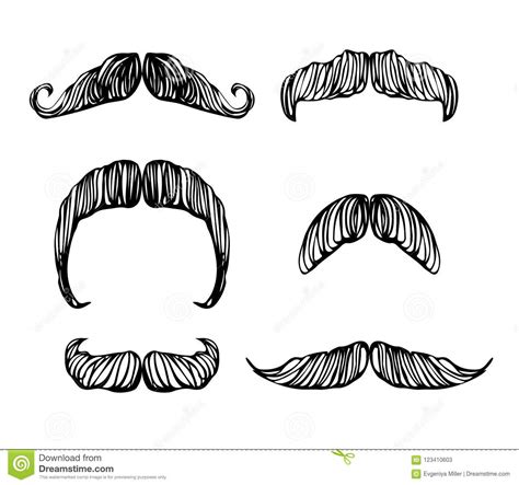 Hand Drawn Black And White Mustache Set Stock Illustration