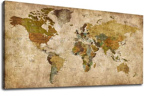 vintage world map canvas wall art picture large antiqued map of the world canvas