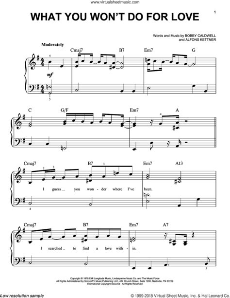 What You Wont Do For Love Sheet Music Easy For Piano Solo