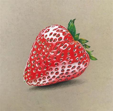 Strawberry Colored Pencil 5x5 Strawberry Drawing Color Pencil Art