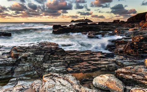 Download Wallpaper 3840x2400 Coast Rocks Ocean Twilight Landscape