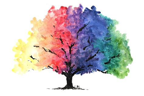 Watercolor Rainbow Tree By Hannah Sutherland Tree Watercolor Painting