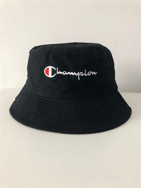 Reversible Champion Black And Beige Bucket Hat Great For Etsy