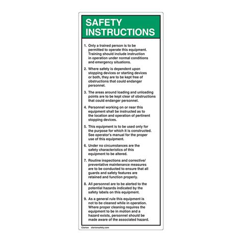 Safety Instruction Labels Clarion Safety Syste