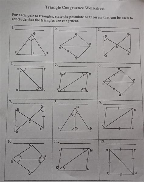 Triangle Congruence Worksheet For Each Pair To Triangles State The