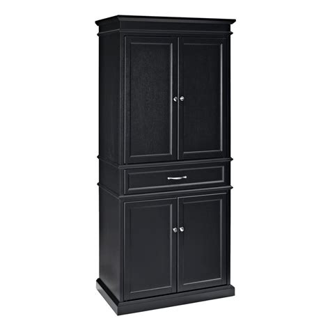 A black rectangular cabinet with 2 doors and round handles. Shop Crosley Furniture 33-in W x 72-in H x 19-in D Black Pantry Cabinet at Lowes.com