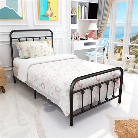 Dumee Metal Bed Frame Twin Size With Modern Style Headboard Footboard
