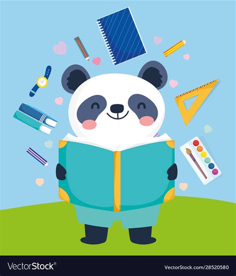 Back To School Cute Panda Reading Book Education Vector Image